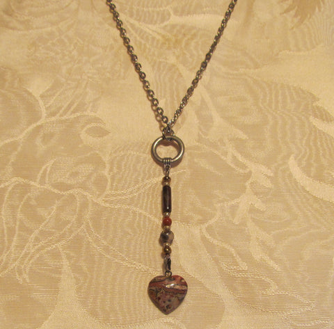 Heart Pendant Necklace Handmade OOAK Jasper Silver Tone