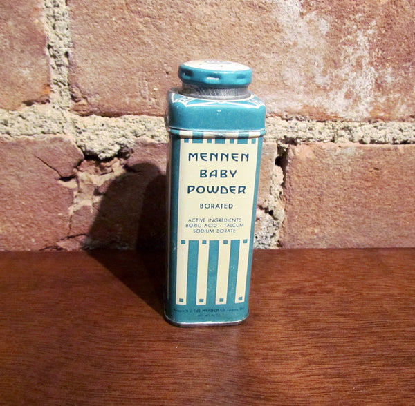 Mennen Baby Powder Tin Vintage 1930's Lithograph Talcum Can Full