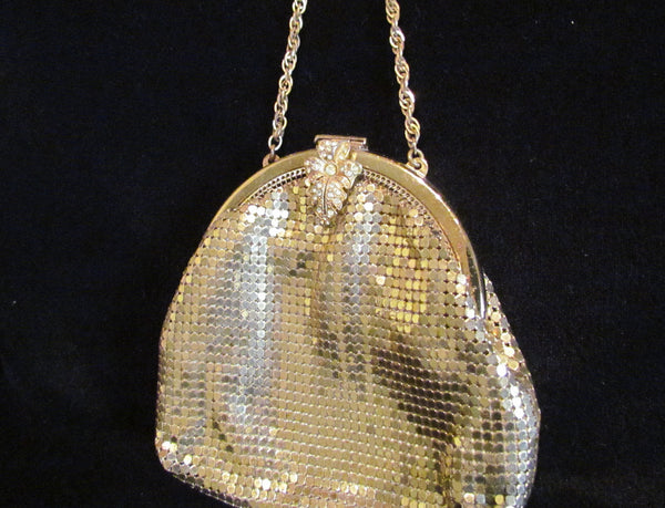 Gold Mesh Rhinestone Purse 1930s Formal Evening Purse Bridal Bag Unuse ...