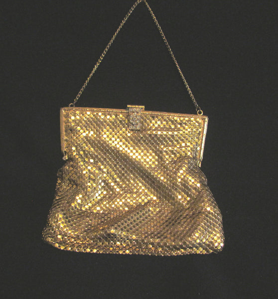 1930s Gold Mesh Purse Rhinestone Clasp Formal Purse Wedding Bridal Bag