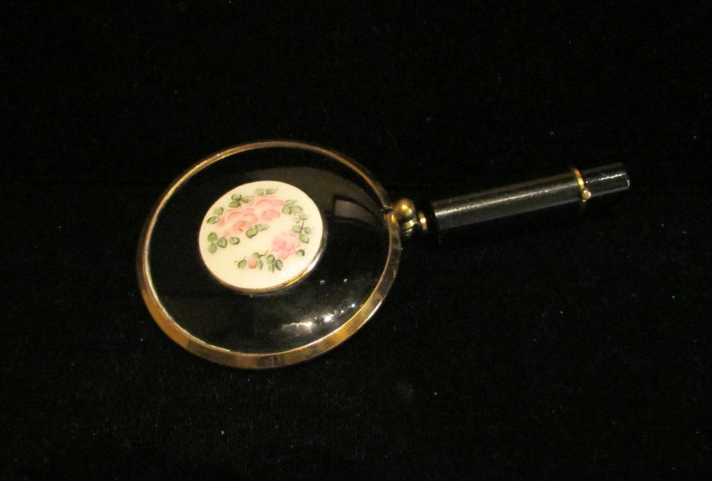 Vintage Lipstick Holder With Mirror Roses Brass Collectible 