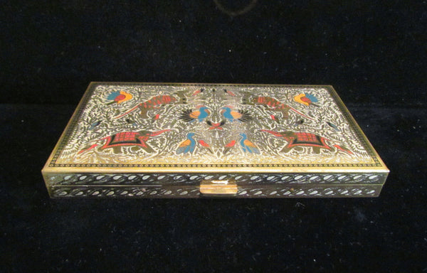 Vintage Volupte Compact Purse & Cigarette Case 1950s Enameled Asian Animal Design GORGEOUS